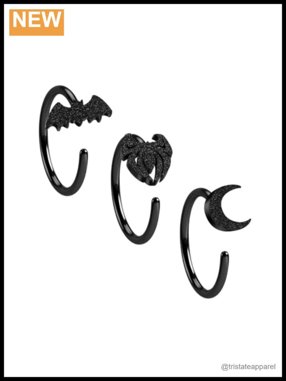 3Pc 20G Stainless Steel Halloween Nose Ring Studs Moon Bat Spider Cartilage